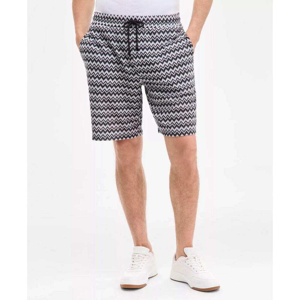 Karl Lagerfeld Shorts Mens XL Grey Black Drawstring Zig Zag Jacquard Knit 8"